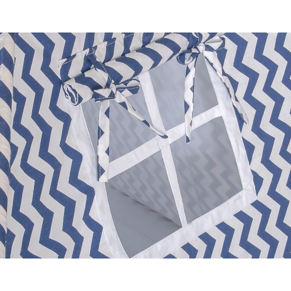 MINI Set: Teepee Kinderspiel-Zelt mit Spielmatte und Schmuckfedern GRATIS! - Chevron dunkelblau