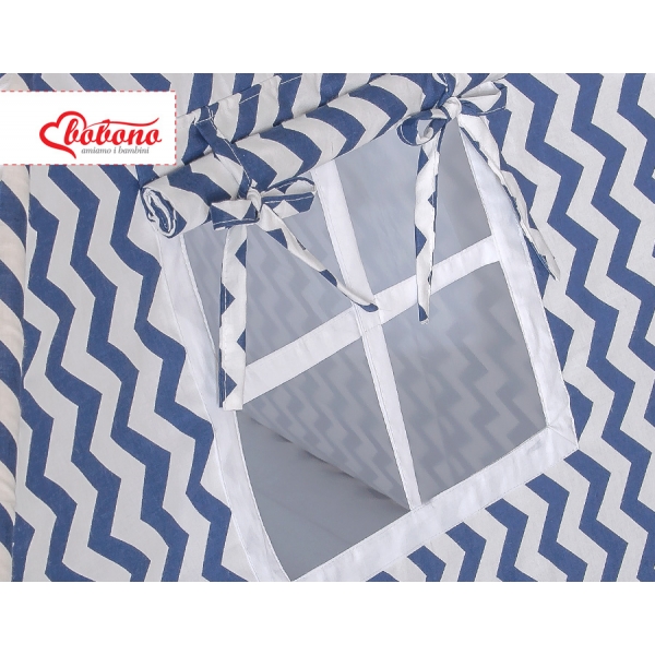MINI Set: Teepee Kinderspiel-Zelt mit Spielmatte und Schmuckfedern GRATIS! - Chevron dunkelblau