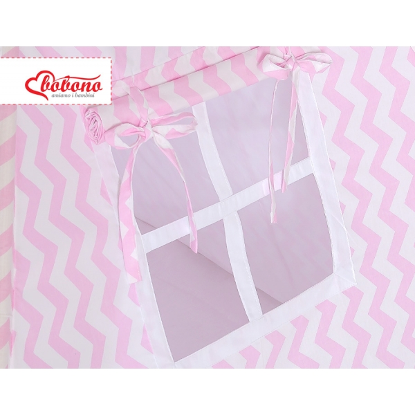 MINI Set: Teepee Kinderspiel-Zelt mit Spielmatte und Schmuckfedern GRATIS! - Chevron rosa
