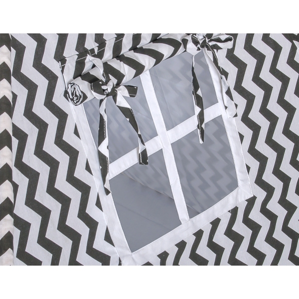 MINI Set: Teepee Kinderspiel-Zelt mit Spielmatte und Schmuckfedern GRATIS! - Chevron schwarz