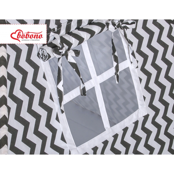 MINI Set: Teepee Kinderspiel-Zelt mit Spielmatte und Schmuckfedern GRATIS! - Chevron schwarz