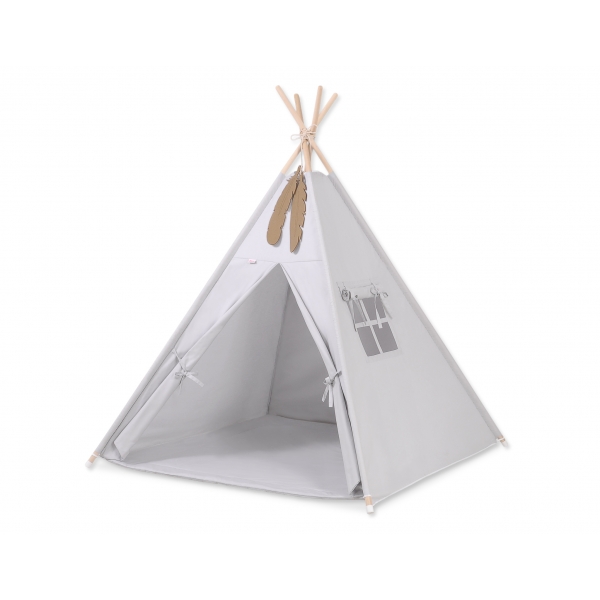MINI Set: Teepee Kinderspiel-Zelt mit Spielmatte und Schmuckfedern GRATIS! - grau