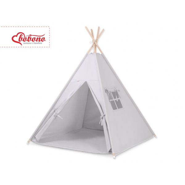 MINI Set: Teepee Kinderspiel-Zelt mit Spielmatte und Schmuckfedern GRATIS! - grau