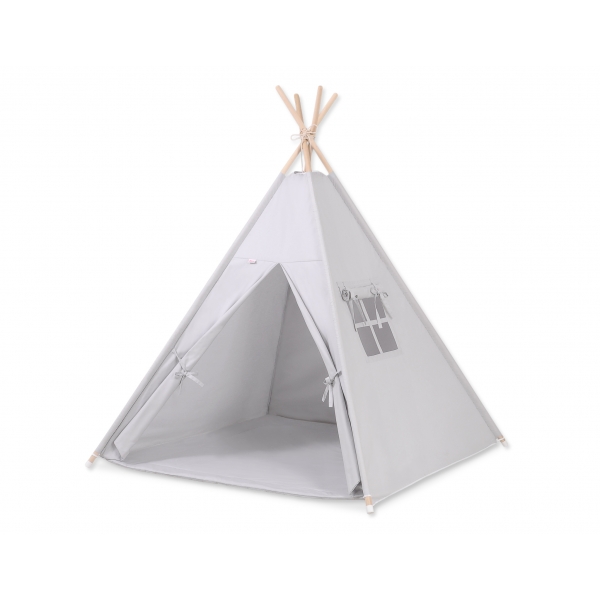 MINI Set: Teepee Kinderspiel-Zelt mit Spielmatte und Schmuckfedern GRATIS! - grau