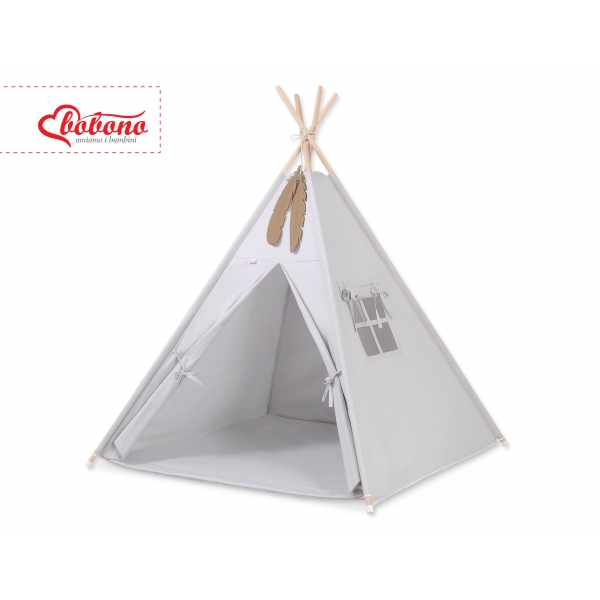 MINI Set: Teepee Kinderspiel-Zelt mit Spielmatte und Schmuckfedern GRATIS! - grau