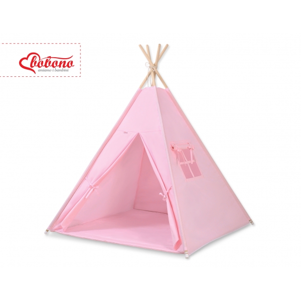 MINI Set: Teepee Kinderspiel-Zelt mit Spielmatte und Schmuckfedern GRATIS! - rosa