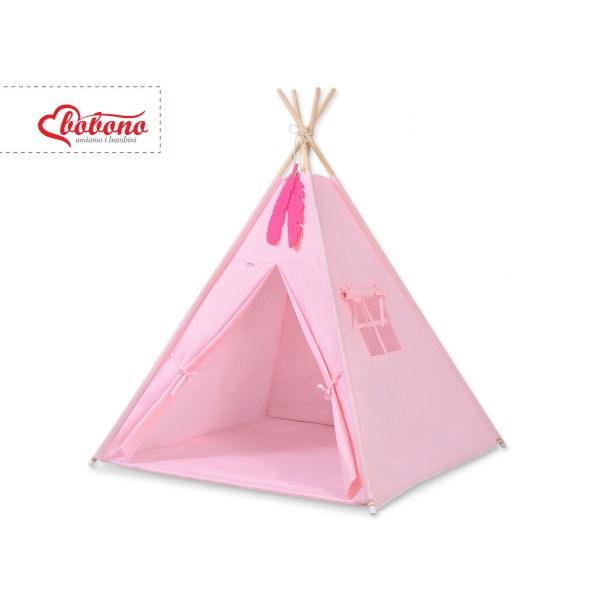 MINI Set: Teepee Kinderspiel-Zelt mit Spielmatte und Schmuckfedern GRATIS! - rosa