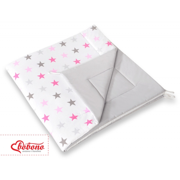 MINI Set: Teepee Kinderspiel-Zelt mit Spielmatte und Schmuckfedern GRATIS! - Rosa-graue Sternen/grau