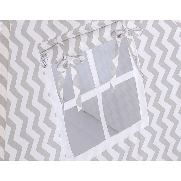 MINI Set: Teepee Zelt Kinderspiel mit Spielmatte und Schmuckfedern GRATIS! - Chevron grau