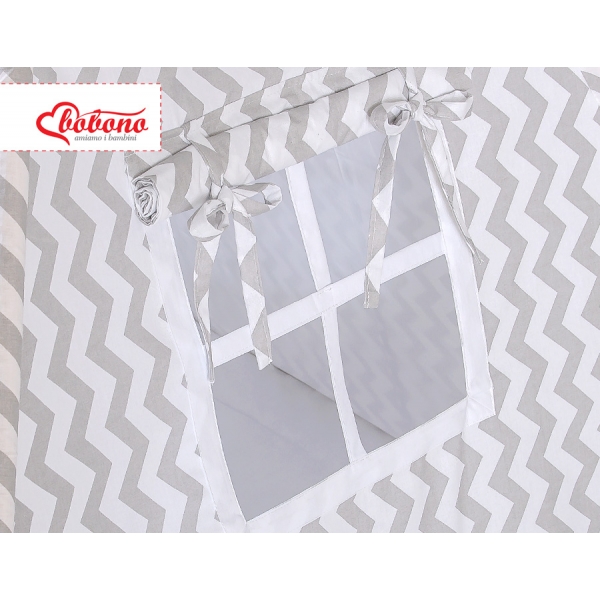 MINI Set: Teepee Zelt Kinderspiel mit Spielmatte und Schmuckfedern GRATIS! - Chevron grau