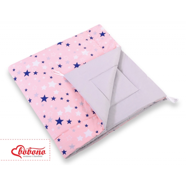 MINI Set: Tipi Kinderspiel-Zelt mit Spielmatte und Schmuckfedern GRATIS! - rosa-blaue Sternen/grau