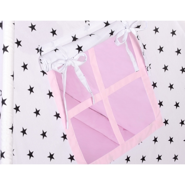 MINI Set: Tipi-Zelt mit Spielmatte und Schmuckfedern GRATIS! -  Schwarze Sternchen/rosa
