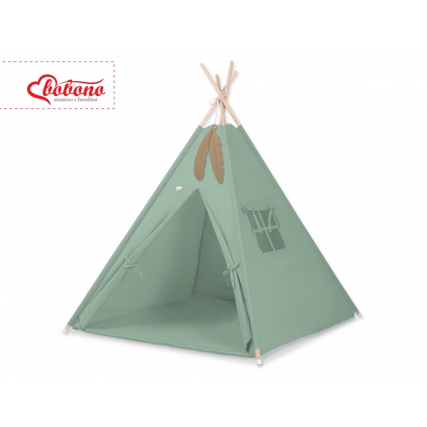 MINI Set: Teepee Kinderspielzelt+ Spielmatte + Schmuckfedern GRATIS!- weißgrün