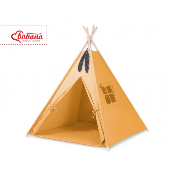 MINI Set: Teepee Kinderspielzelt Tipi + Spielmatte + Schmuckfedern GRATIS!- honiggelb