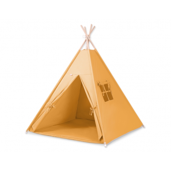 MINI Set: Teepee Kinderspielzelt Tipi + Spielmatte + Schmuckfedern GRATIS!- honiggelb