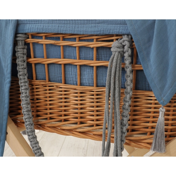 Moses Weidenkorb Boho mit Ständer mit Polsterung - pastellblau