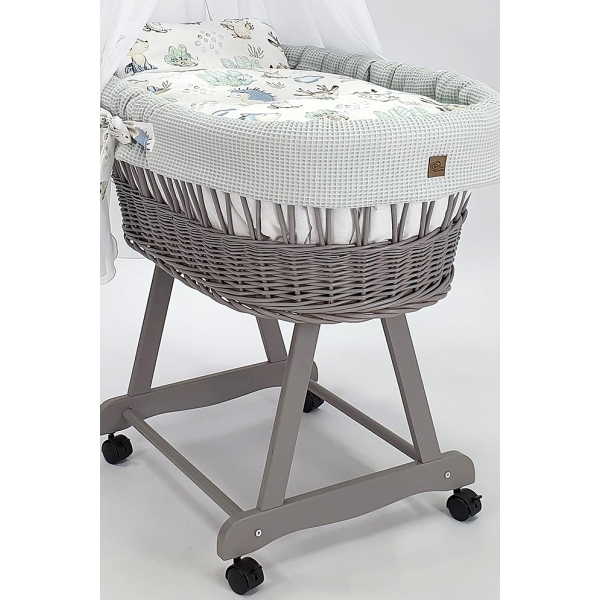Moseskorb aus Rattan mit Rollen - Grau