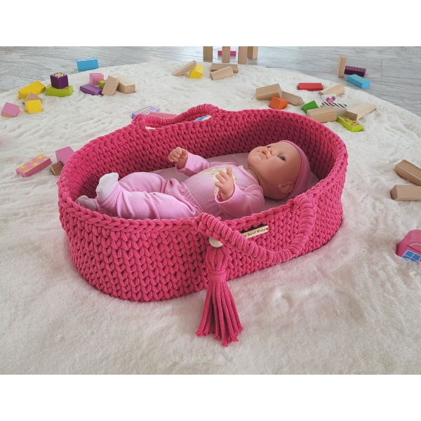 Moses-Korb für Puppen aus Baumwollschnur - Puppenträger - fuchsia