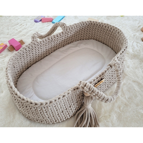Moseskorb BOHO Baumwolle - Puppenträger - hellbeige