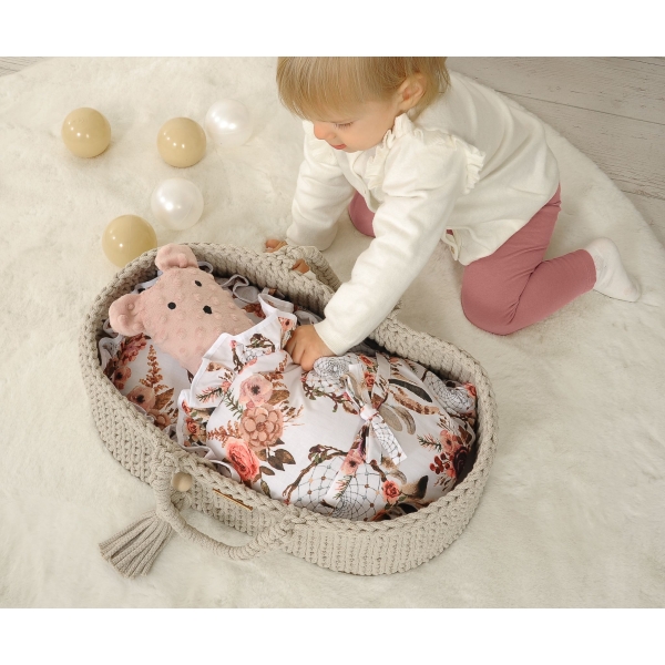 Moseskorb BOHO Baumwolle - Puppenträger - hellbeige