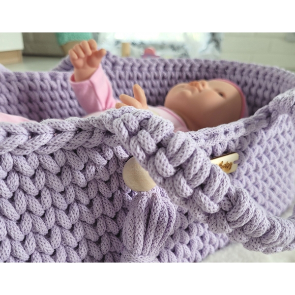Moseskorb aus Baumwollschnur für Puppen BOHO - lila