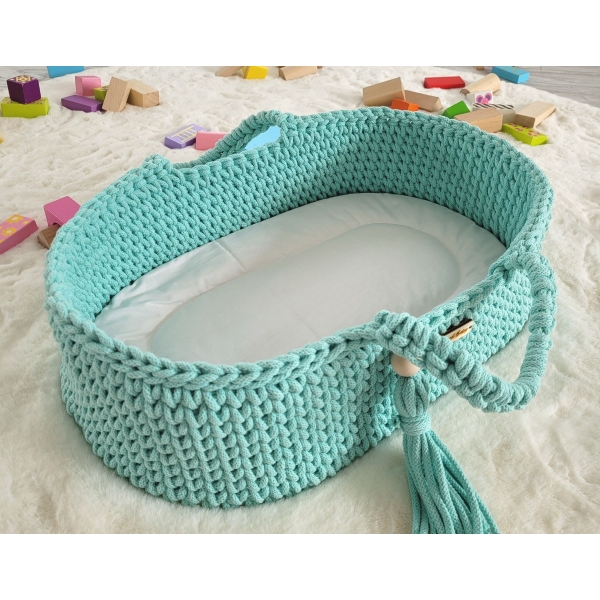 Moseskorb für Puppen BOHO Baumwolle - Puppenträger - Minze
