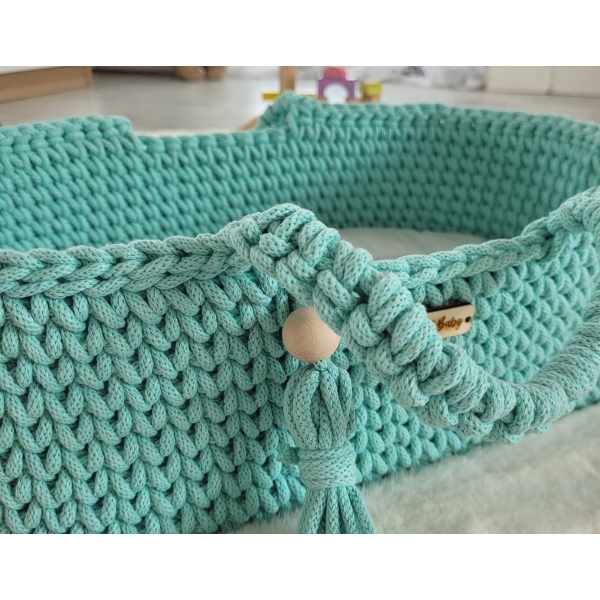 Moseskorb für Puppen BOHO Baumwolle - Puppenträger - Minze