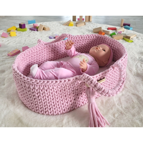 Puppenkorb Boho Baumwolle - Puppenträger - rosa