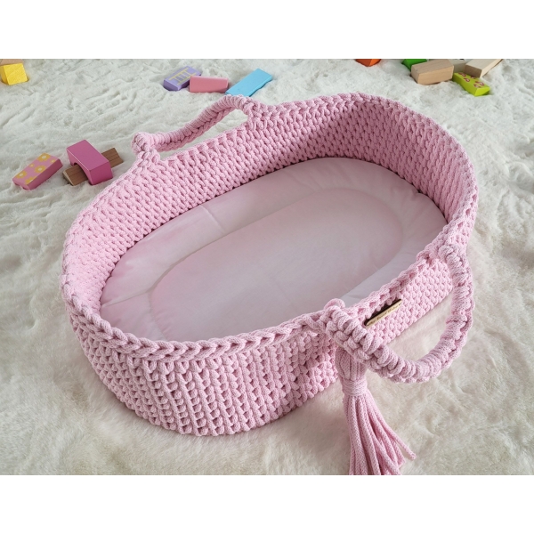 Puppenkorb Boho Baumwolle - Puppenträger - rosa