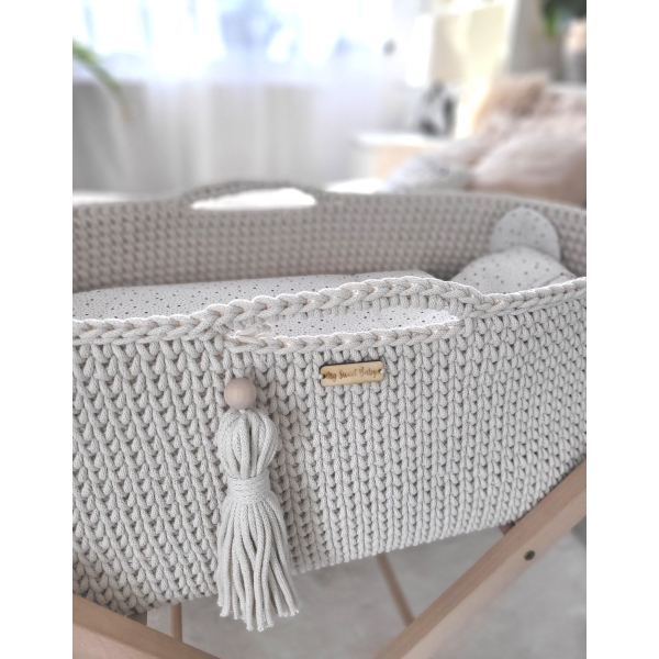 Moseskorb Boho für Babys mit Ständer - Creme