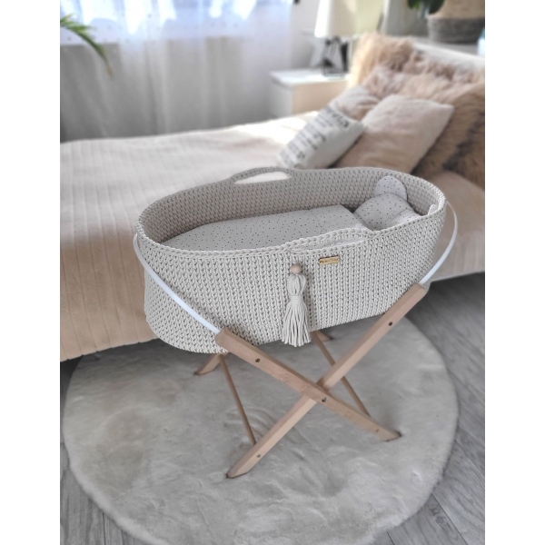 Moseskorb Boho für Babys mit Ständer - Creme