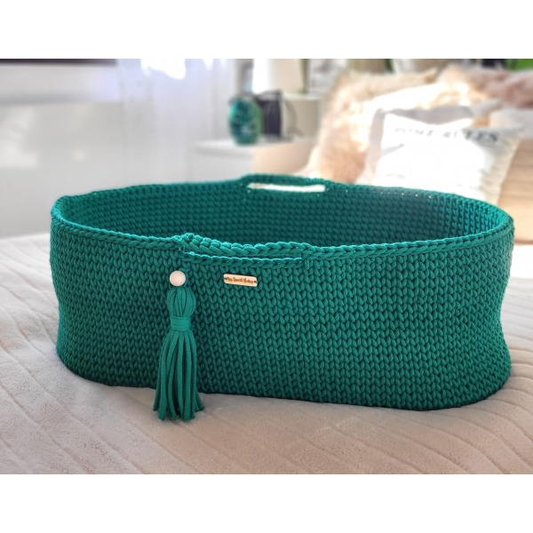 Moseskorb Boho für Babys mit Ständer - grün