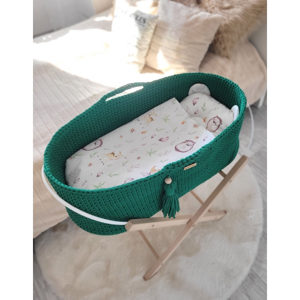 Moseskorb Boho für Babys mit Ständer - grün