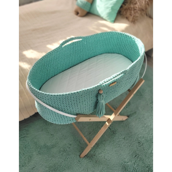 Moseskorb Boho für Babys mit Ständer - Minze
