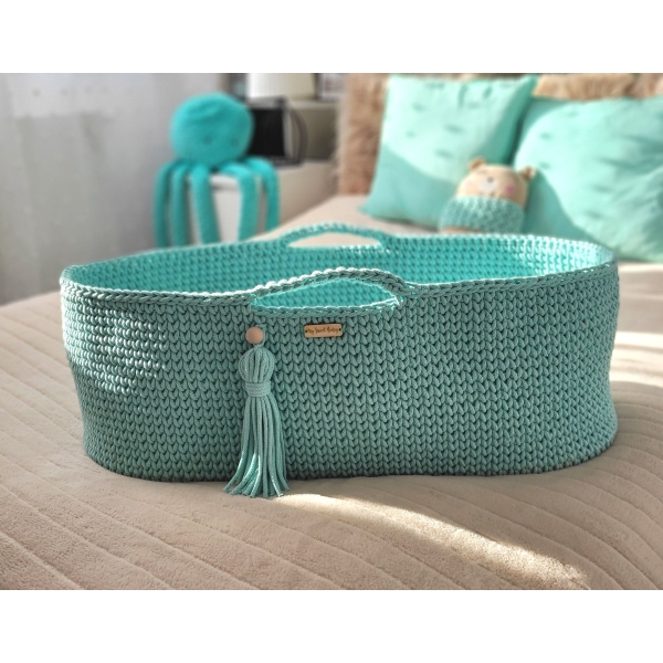 Moseskorb Boho für Babys mit Ständer - Minze