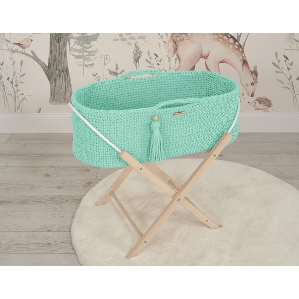 Moseskorb Boho für Babys mit Ständer - Minze