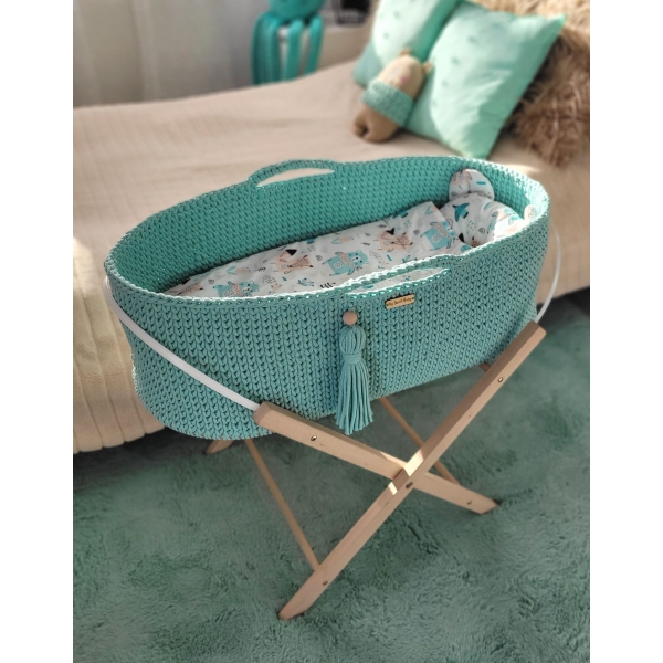 Moseskorb Boho für Babys mit Ständer - Minze