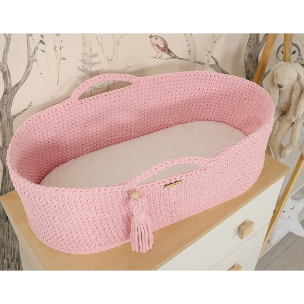 Moseskorb Boho handgeflochten aus Baumwollschnur - rosa