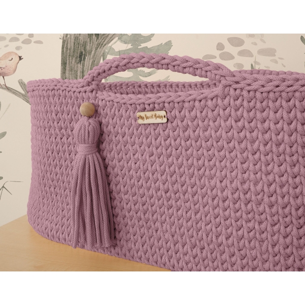 Moseskorb aus Baumwollschnur Boho Handmade - Lavendel