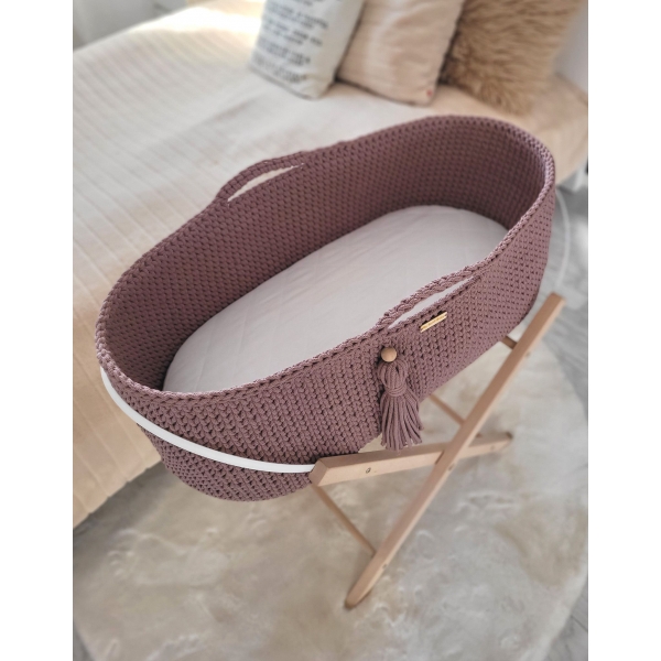 Moseskorb mit Gestell Handmade Boho - mauve