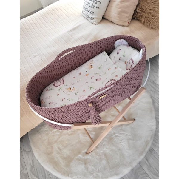 Moseskorb mit Gestell Handmade Boho - mauve