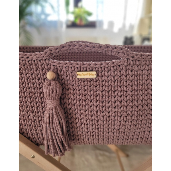 Moseskorb mit Gestell Handmade Boho - mauve