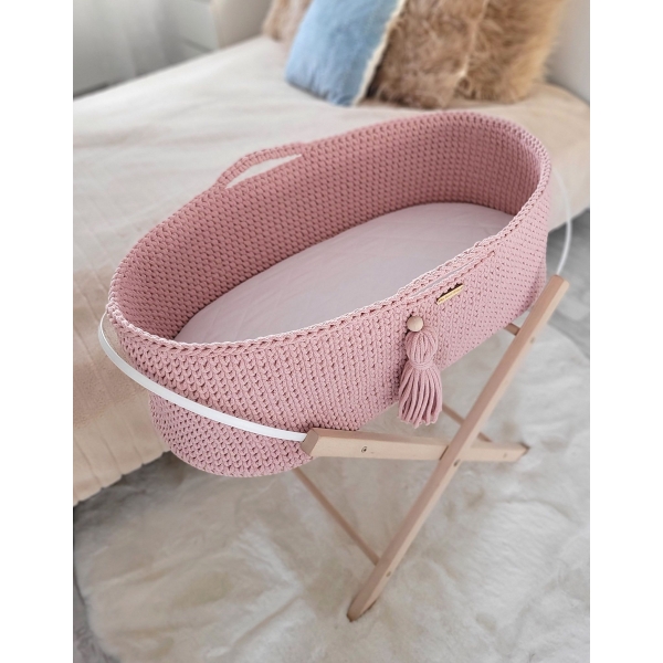 Moseskorb mit Gestell Handmade Boho - pastel pink