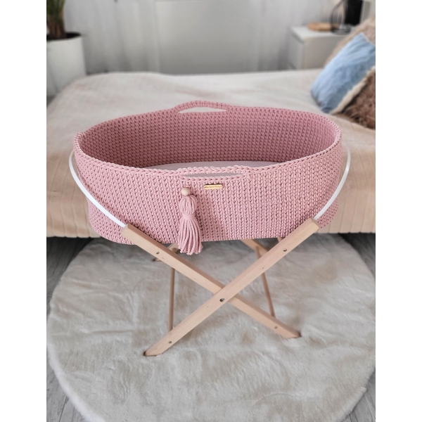 Moseskorb mit Gestell Handmade Boho - pastel pink