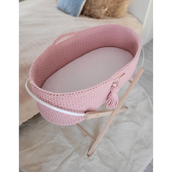 Moseskorb mit Gestell Handmade Boho - pastel pink