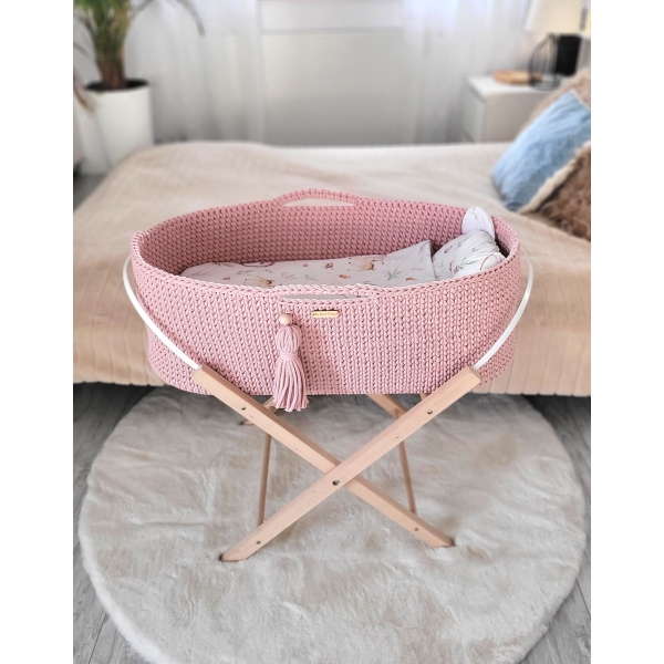 Moseskorb mit Gestell Handmade Boho - pastel pink