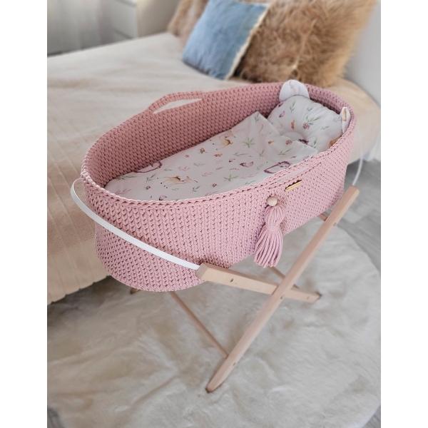 Moseskorb mit Gestell Handmade Boho - pastel pink