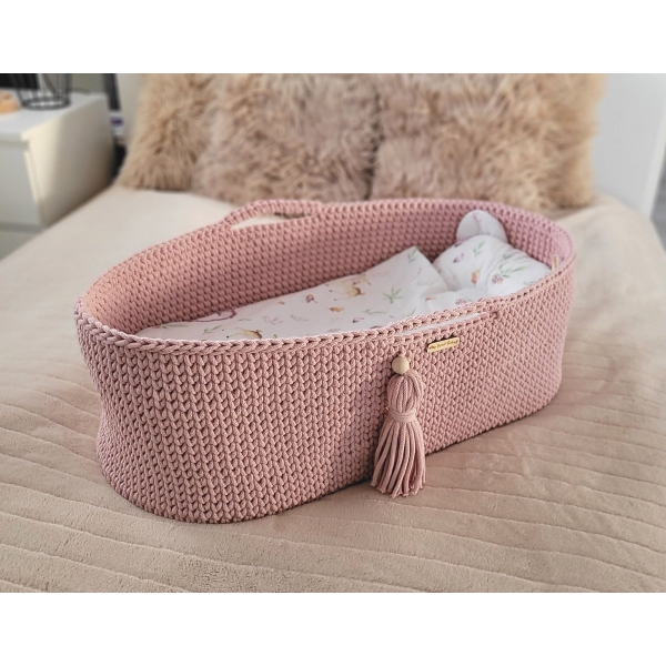 Moseskorb mit Gestell Handmade Boho - pastel pink