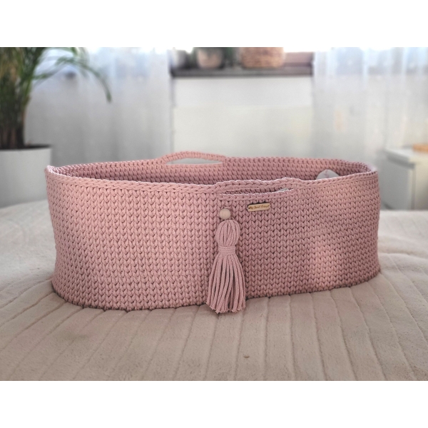 Moseskorb mit Gestell Handmade Boho - pastel pink