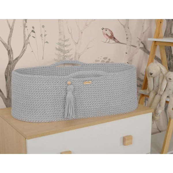 Moseskorb mit Gestell Boho Handmade grau